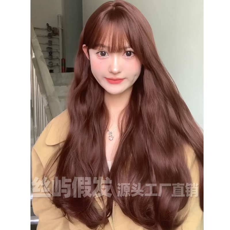 Cross-border wig women's long hair natural fluffy big wave long curly hair Lolita full head cover wine red fashion wig Cross-border wig women's long hair natural fluffy big wave long curly hair Lolita full head cover wine red fashion wig