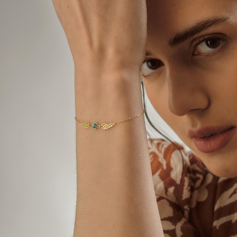 Personalized Guardian Angel Birthstone Bracelet Memorial Gift for Mom Guardian Angel Bracelet Niche