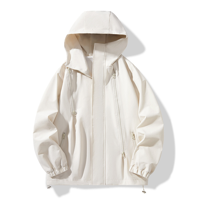 网红冲锋衣春秋情侣户外休闲连帽外套防风防水多拉链潮流工装夹克