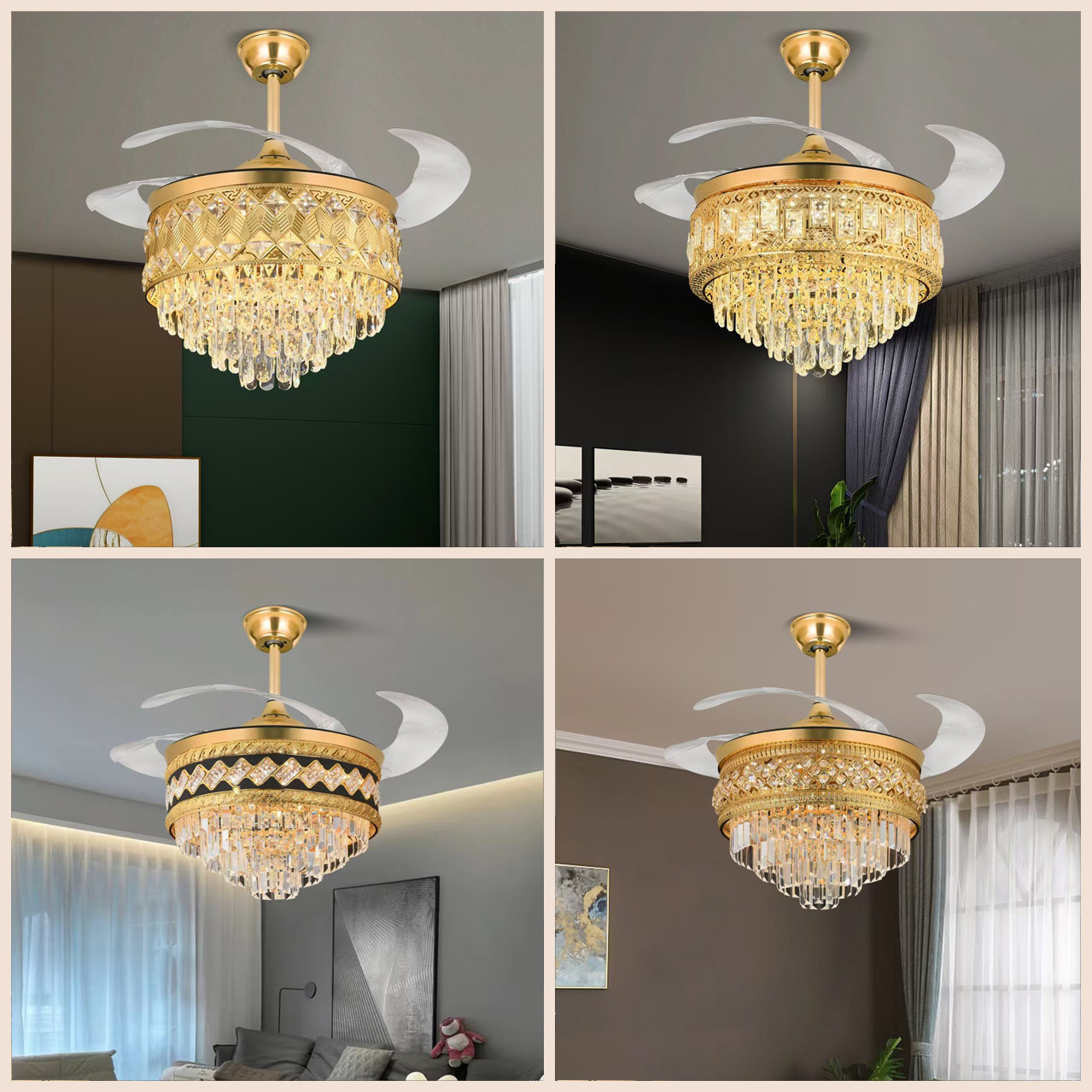 Crystal Invisible Fan Light for Living Room 2025 Light Luxury High Wind Power New Model Household Electric Fan High-End Ceiling Fan Light Zhongshan