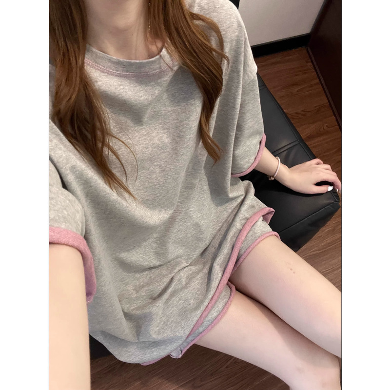 Solid Color Pajamas for Women, Summer Round Neck Short-Sleeved Set, High-End, Simple, Casual Home Wear, Can Be Worn Outside, Cross-Border Wholesale Solid Color Pajamas for Women, Summer Round Neck Short-Sleeved Set, High-End, Simple, Casual Home Wear, Can Be Worn Outside, Cross-Border Wholesale