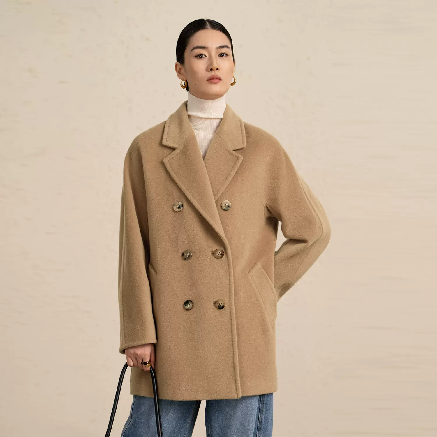 经碘10羊绒大衣女10801中长款系带羊毛呢外套26秋冬新款女装羊毛