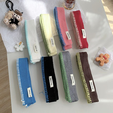 韩版窄版缝边拼色围巾女2025冬季新款时尚百搭高级感保暖围脖批发