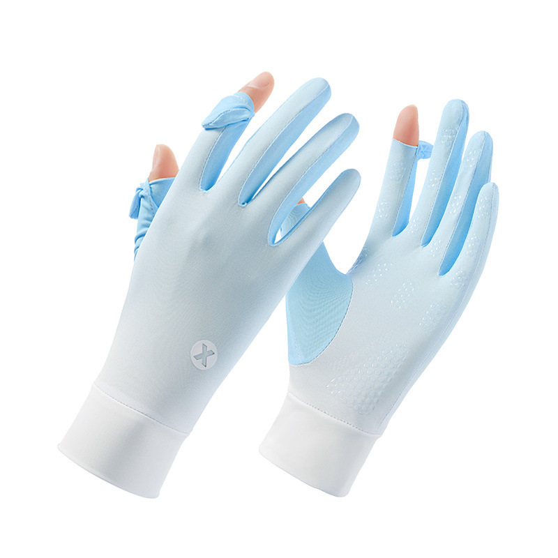 Guantes de seda de hielo delgados para mujeres de verano conduciendo al aire libre pantalla táctil de dedo completo guantes de protección solar ligeros y transpirables