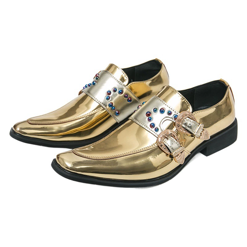 Кожаные туфли Челси Enchantress Кожаные туфли с золотым носком Британские деловые туфли с острым носком Повседневная Мужская обувь больших размеров Кожаные туфли стилистов