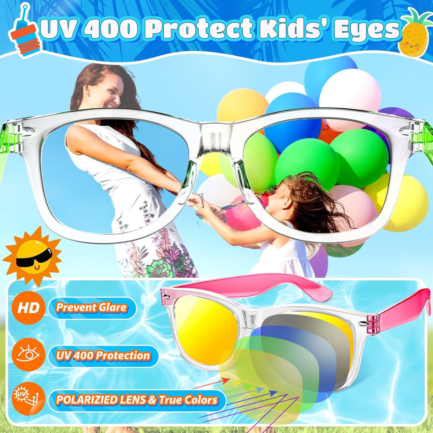 Square Glasses Style Cute Beach Solid Color PC UV400 Protection Square Full Frame Kids Sunglasses