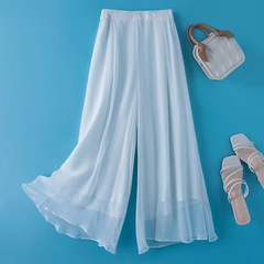 女性用夏ハイウエストシフォンワイドパンツ、二重層新作ダンスルーズパンツ、9点ワイドレッグパンツ、スカートパンツ