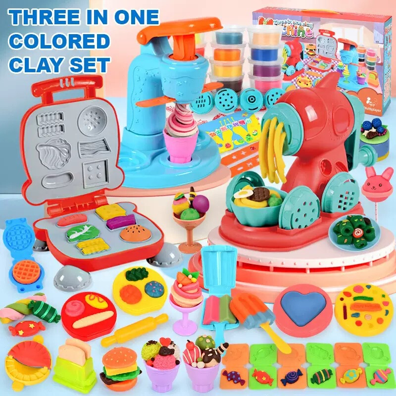 Cross-Border Ice Cream Mold Noodle Machine Clay Set Plasticine Children's Play House Handmade Toys Colored Clay Wholesale