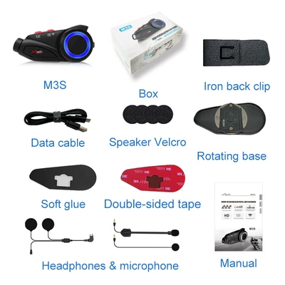 Maxto Motorcycle Helmet Bluetooth Headset M3S Hd 2K Video Recording 6-Person Simultaneous Intercom Driving Recorder (Motorcycle Helmet Headset) - maxto-m3s-2k-hd-english-version-no-memory-card