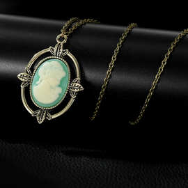 欧美跨境复古合金宝石项链毛衣链欧美周边项饰