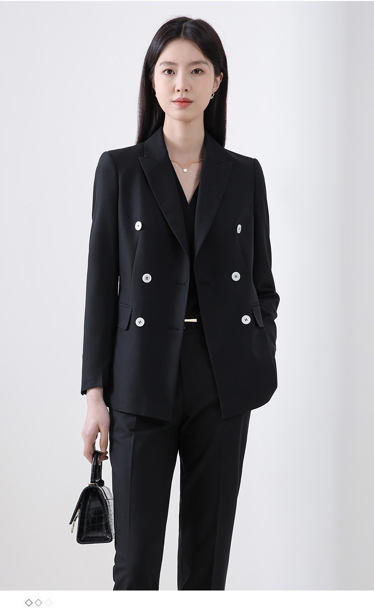 Áo vest blazer nữ hai hàng khuy dáng mỏng mùa hè, phong cách công sở cao cấp — Màu đen [quần trên] chi tiết 17