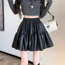 蓬蓬皮裙半身裙女生秋冬新款PU高腰显瘦气质百搭松紧腰A字短裙子