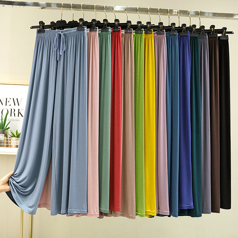 莫代尔休闲裤女夏季高腰显瘦大码薄款宽松阔腿裤韩版直筒长裤