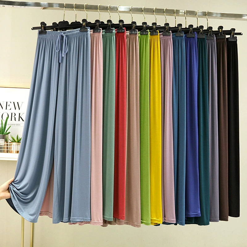 Модальные повседневные брюки, женские летние стройнящие Большие размеры с высокой талией, тонкие свободные широкие брюки, прямые брюки в Корейском стиле