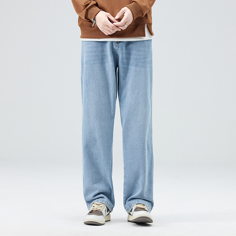 Pantalones vaqueros sueltos lavados para hombres viejos pantalones casuales de pierna ancha suaves para la piel Pantalones rectos de la marca de moda para hombres High Street
