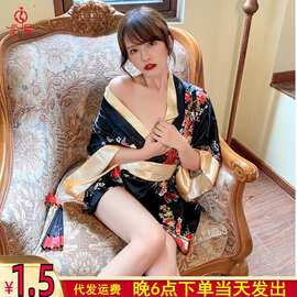 黑和F 情趣内衣 性感角色扮演日系和服浴袍开襟睡裙制服套装
