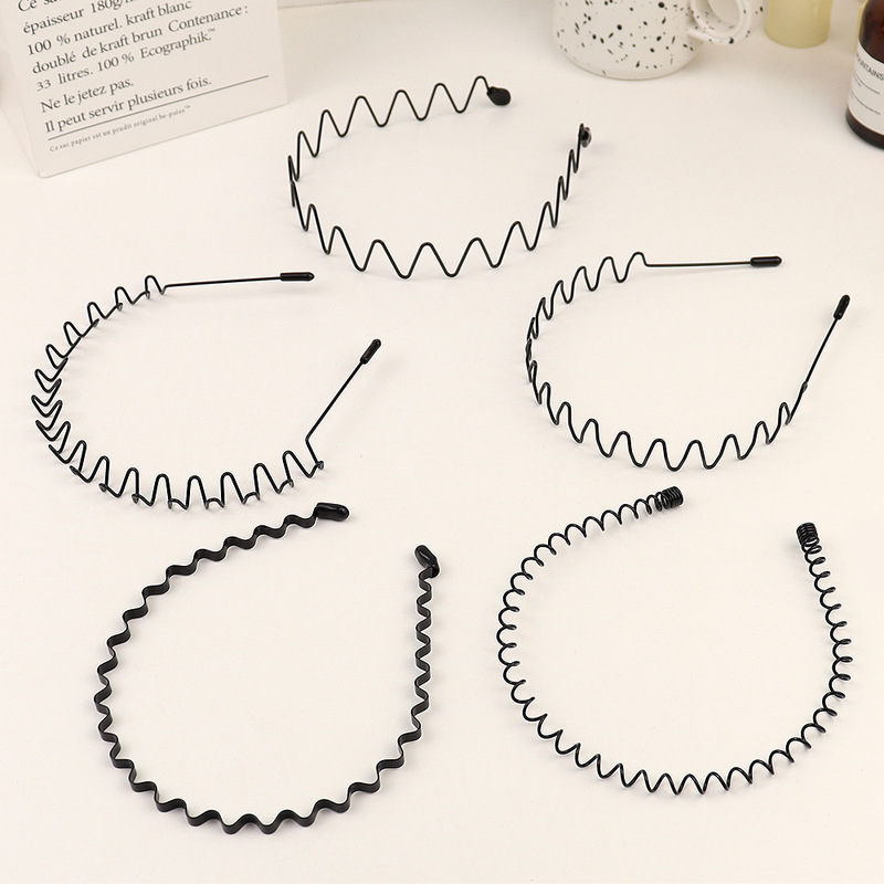 Cross-border wholesale tide men's and women's headband invisible sports Korean version of big back headband black wave suit hairpin