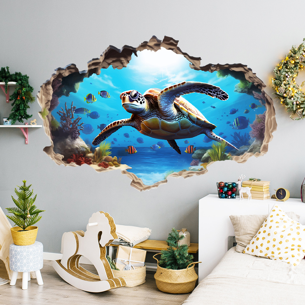 Lightweight Version Dd4608, Exclusively for Cross-Border Sales, 3D Underwater World Perforated Wall Stickers, Self-Adhesive Wall and Floor Decoration Stickers