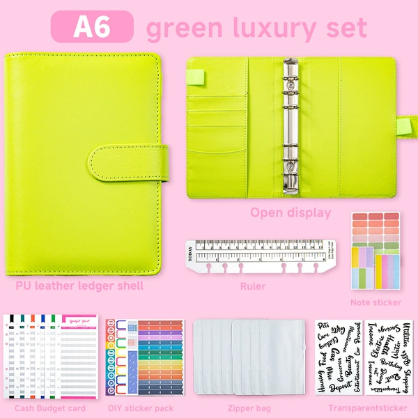 Luxury Gift Pack - Apple Green [12 Budget Cards + 8 Zipper Bags + 2 Word Stickers + 4 Multi-Function Stickers + Caliper 1 + 3 Color Label Stickers]