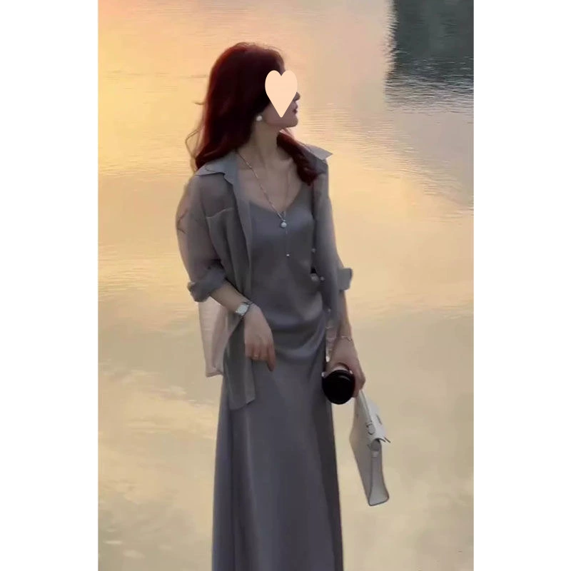 Весенний модный комплект из двух предметов, шикарное и красивое платье на подтяжках, качественный верхний блузонный костюм.