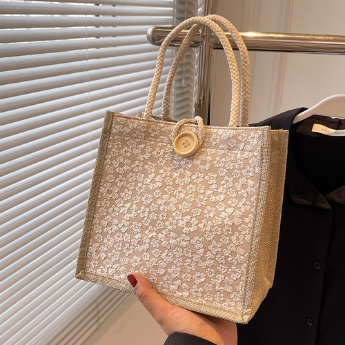 Internet celebrity hand-held linen bag for women  foreign style carry-on lunch bag for work and outing Japanese style ins small shoulder bag