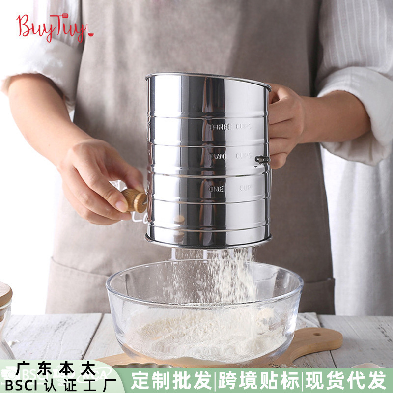 Amazon taza de acero inoxidable tamiz de harina de mano oblicua escala tamiz de harina herramienta para hornear pastel de pan