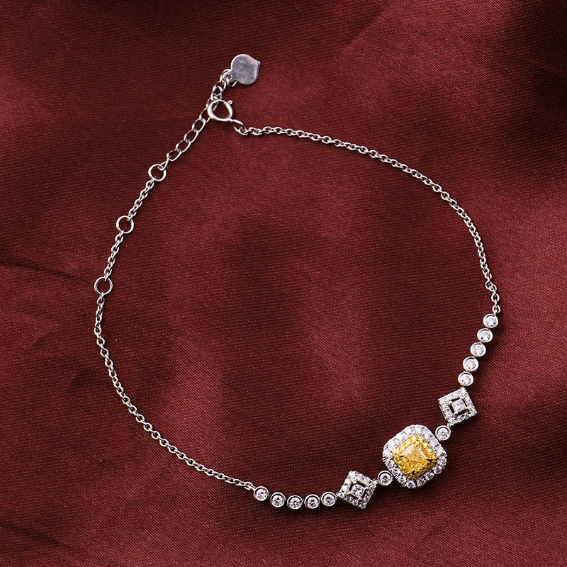 New S925 Silver 14K Gold 10K Gold Yellow Moissanite Bracelet Micro-Inlaid Square Moissanite White Gold Bracelet for Women