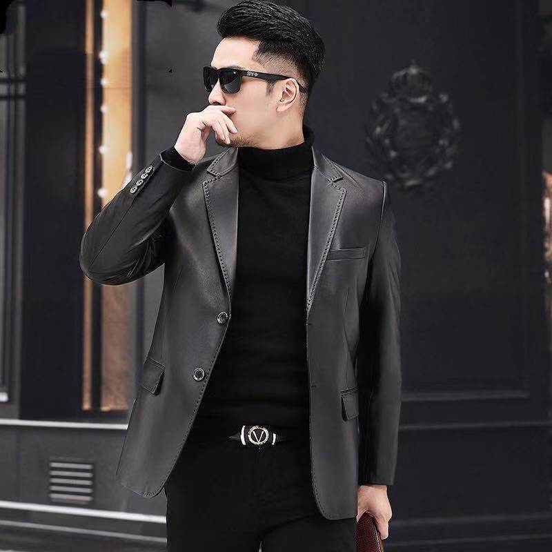 2026 Haining Genuine Leather Jacket Spring and Autumn Men's Sheepskin Slim Fit Thin Blazer Trendy Coat