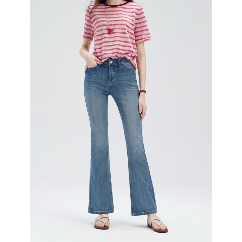 2026 Summer Thin Denim Jeans Made of Acetate Fiber, Slimming and Shaping, Comfortable and Simple, Long-Leg Flared Pants