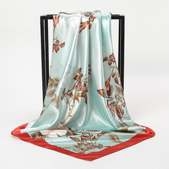 Spring and Autumn Lady Almond Print Square Scarf, Fashion Commute Matchable 90-Headscarf Color Polyester Rose Square Scarf Wholesale