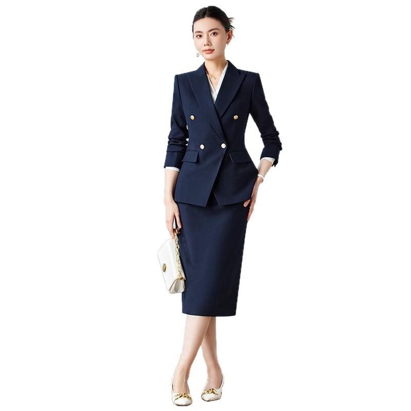 高级感藏青色西装套装女考公正装双排扣气质职业正装面试西服春款|undefined