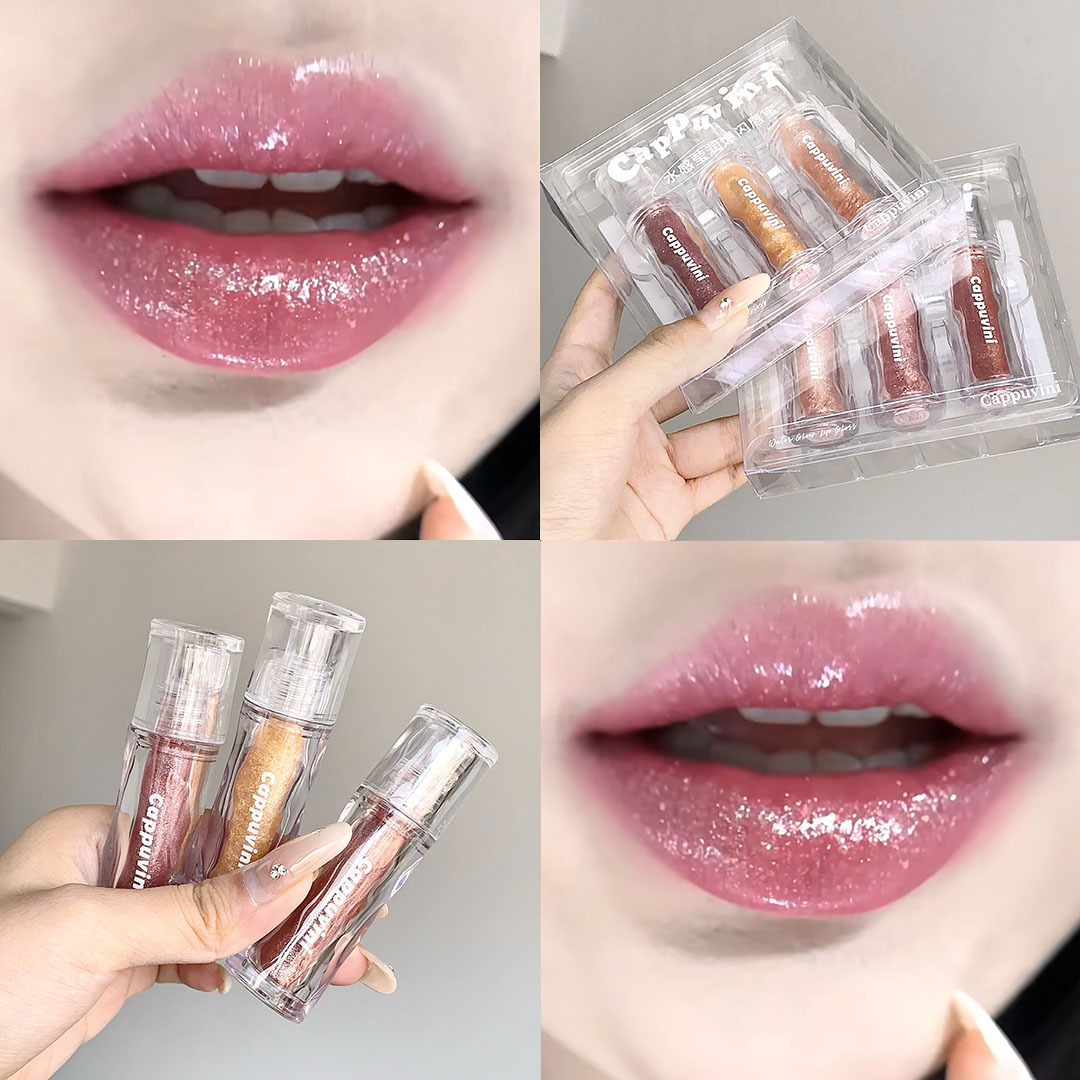 Cappuvini Water-Sensitive Flavoring Lip Honey, brillo de agua, brillo de perla, base, conjunto de miel labial. image 7