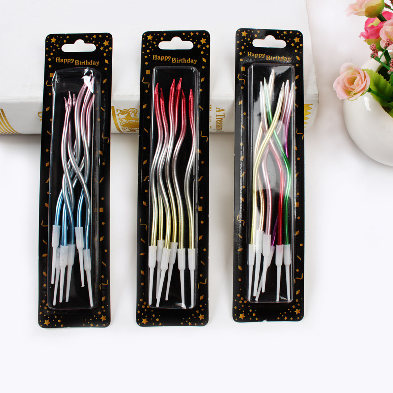 Chapado en oro gradiente de color 6 velas curvas Fiesta infantil cumpleaños pastel decoración sin humo ins lápiz vela