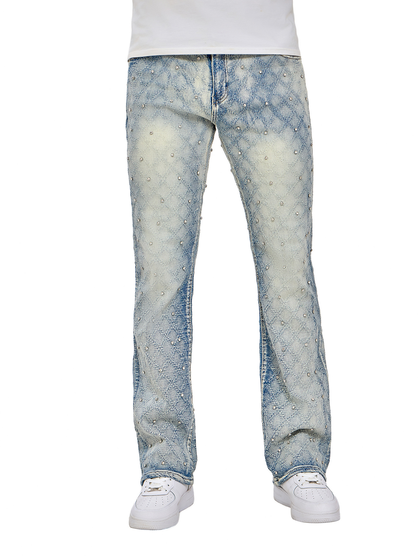 Jeans Rectos para Hombre de Mezclilla de Algodón Elásticos con Cuentas para Uso Diario