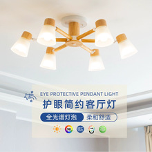 ins北欧现代木头玻璃吊灯客厅书房LED日式侘寂风原木玻璃旋转灯具
