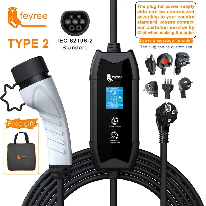 Feyree 新エネルギー車両充電器ヨーロッパ標準 3.5kW 調整可能な電流接地線なし家庭用充電ガン