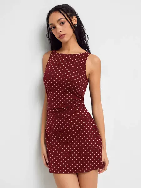 European and American Style Polka Dot Sleeveless Exquisite Dress for Women, High-End Boat Neck, Waist-Cinching, Slimming, Retro Elegant A-Line Short Dress