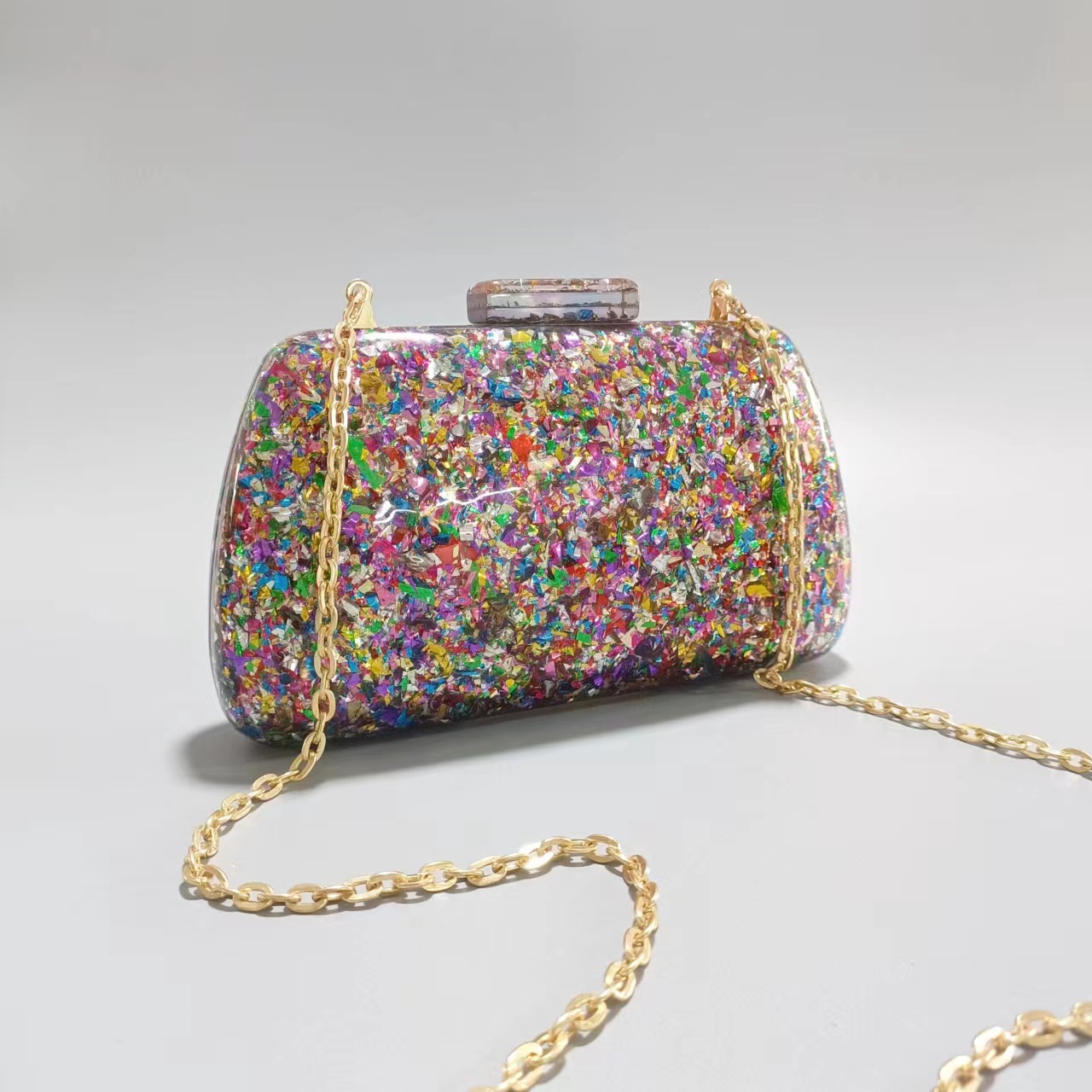 Elegante pochette da sera in acrilico – Borsa a tracolla versatile con catena staccabile per matrimoni e feste (albicocca)_voghion.com