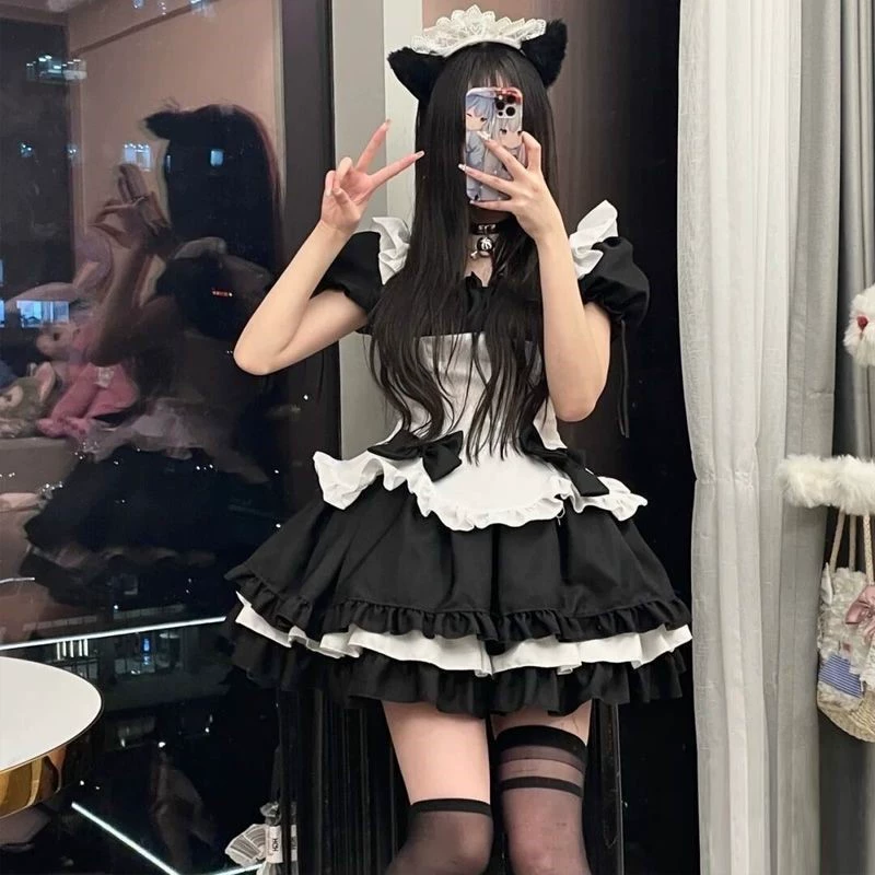 Костюм из Lolita-рабыня для косплея, короткая оборчатая юбка с фартуком, черно-белый, размеры S–XXL