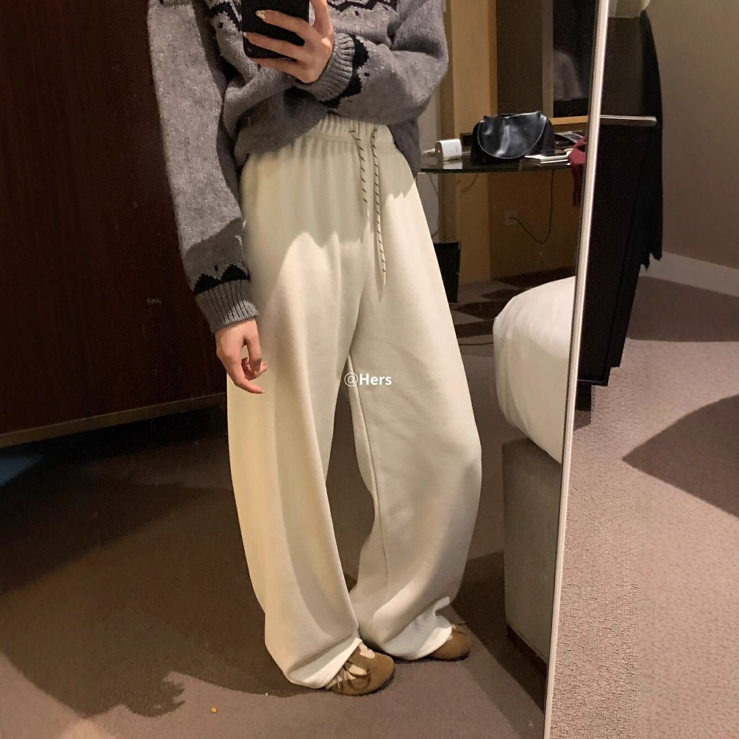 그녀의 한 숟가락의 달콤한 겨울 새로운 신들 바지 기본 모든 경기 간단한 게으른 감각 MIU 슬림 서랍 캐주얼 바지