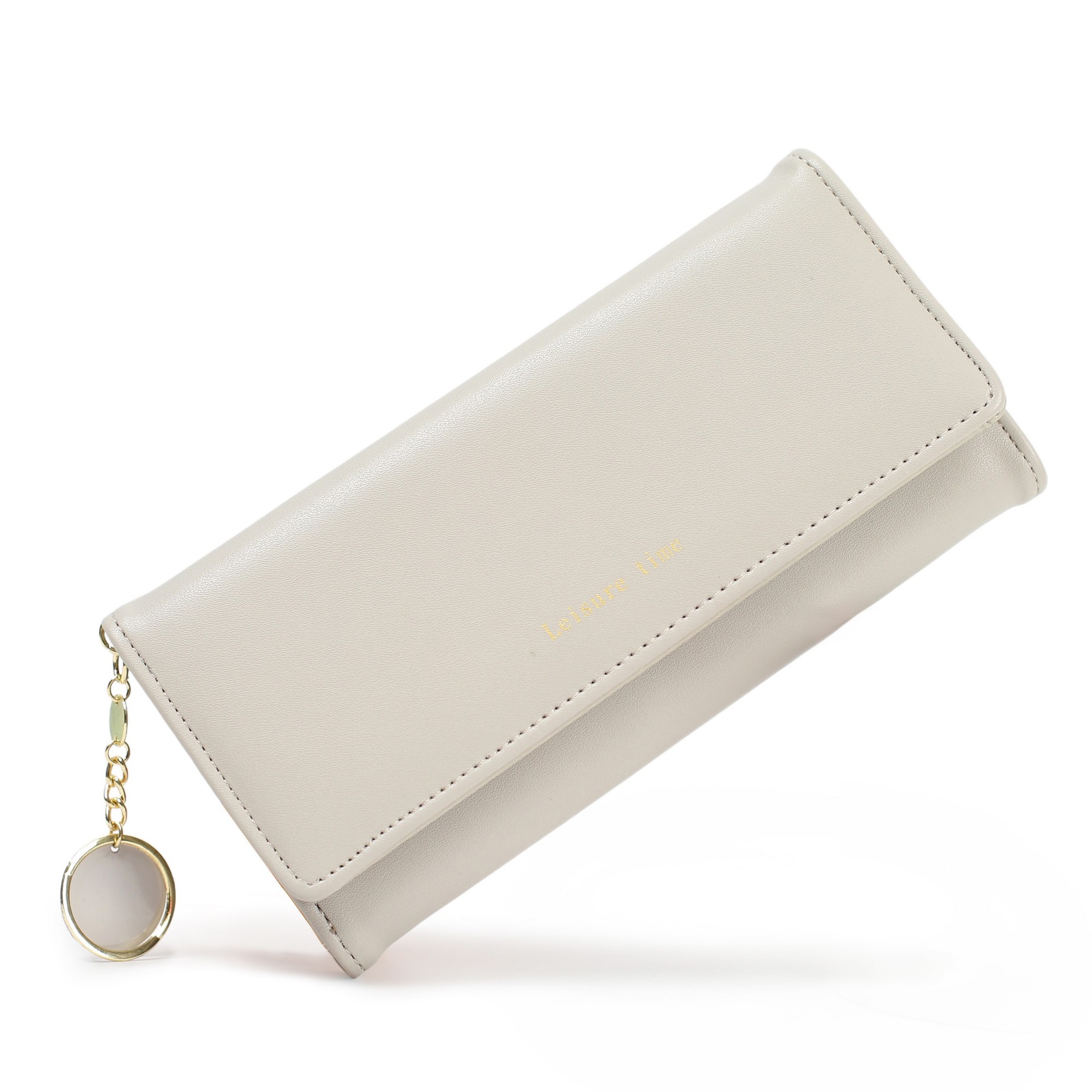 La billetera de la señora Labella, billetera larga coreana PU, bolso de tarjetas de estilo simple de color sólido, tres veces plegable.