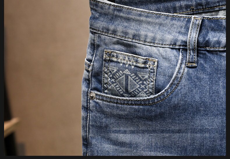 Men's Clothing Men's High End Light Luxury Printed Denim Shorts Style Slim Fit Summer Casual Pants Trendy Retro Five Point_mkmklike.com