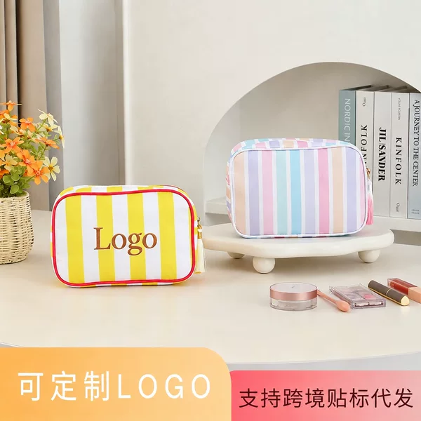 Cross-Border Etsy 2026 New Striped Makeup Bag Large Capacity Portable Travel Toiletry Lipstick Storage Bag for Women