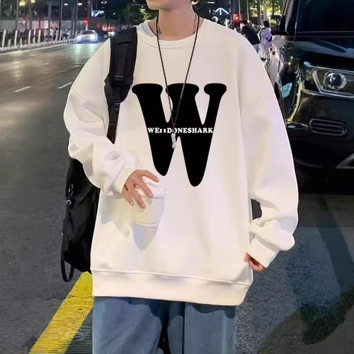 Women's Couple Style Long Sleeve T-Shirt with Creative English Print, Thin Version Solid Color Crew Neck Sweatshirt for Autumn and Early Winter