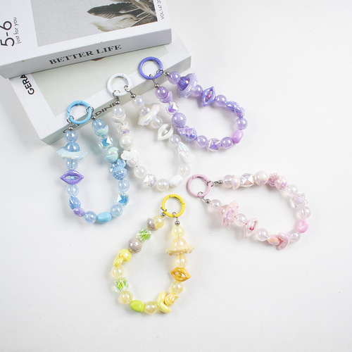 INS New Mermaid Charm Beaded Lip Phone Chain Pendant Earphone Case Charmer Student Gift Girl Heart