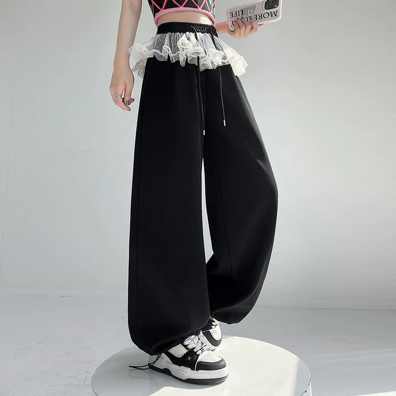 Cute lace summer trousers for leisure, lace dress, loose straight fit