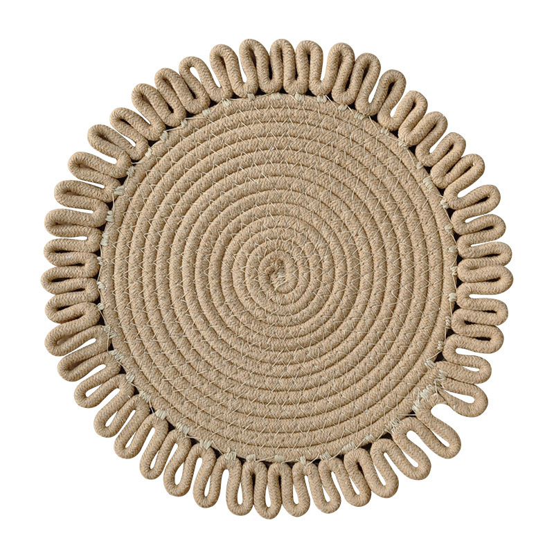 Handmade Cotton Rope Woven Round Hollow Lace Straw Placemat Kitchen Heat Insulation Anti-Scald Mat Home Dining