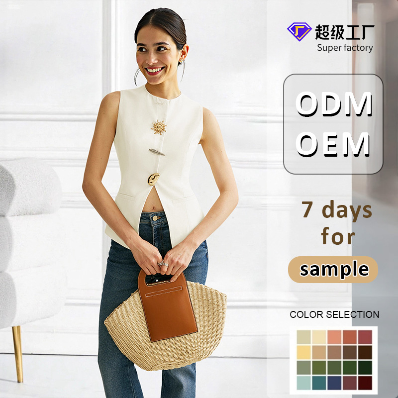 Trajes de mujer transfronterizos Europeos y estadounidenses a medida chaleco de botón dorado chaleco británico cardigan camisa