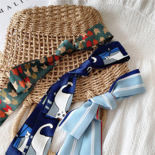 New spring and autumn thin long silk scarf women's fashion small scarf with jeans belt binding ribbon ribbon