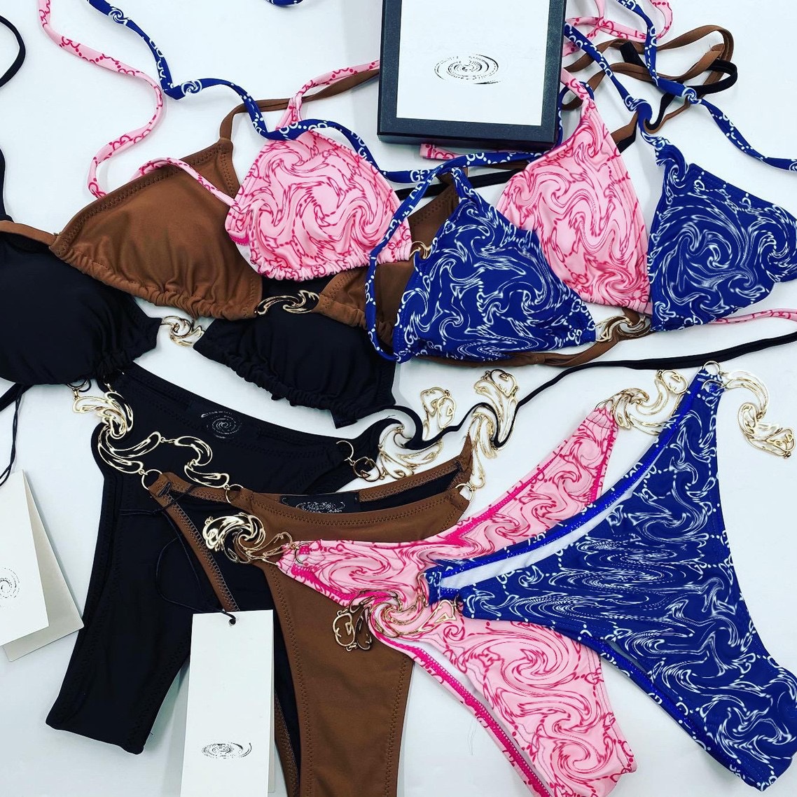 Classic Factory Direct Sales Foreign Trade Cross-Border Sexy Triangle Bag High-End Chain Multi-Color Optional Bikini Swimsuit for Women